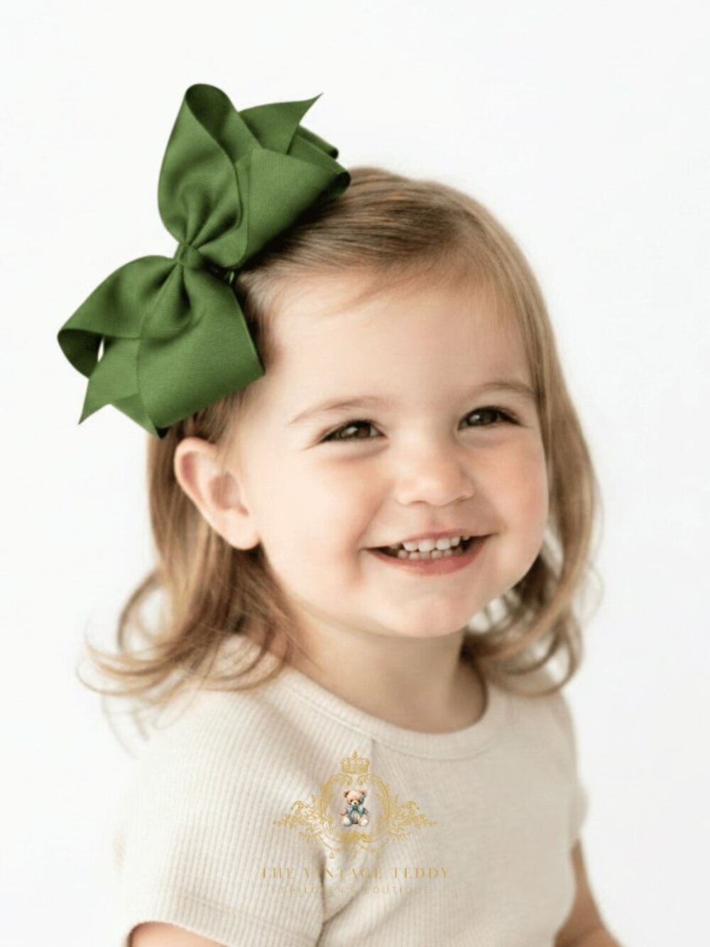 Pretty Girls Hair Bows Grosgrain Ribbon Clips Hair Accessory Olive Green 6 Inch